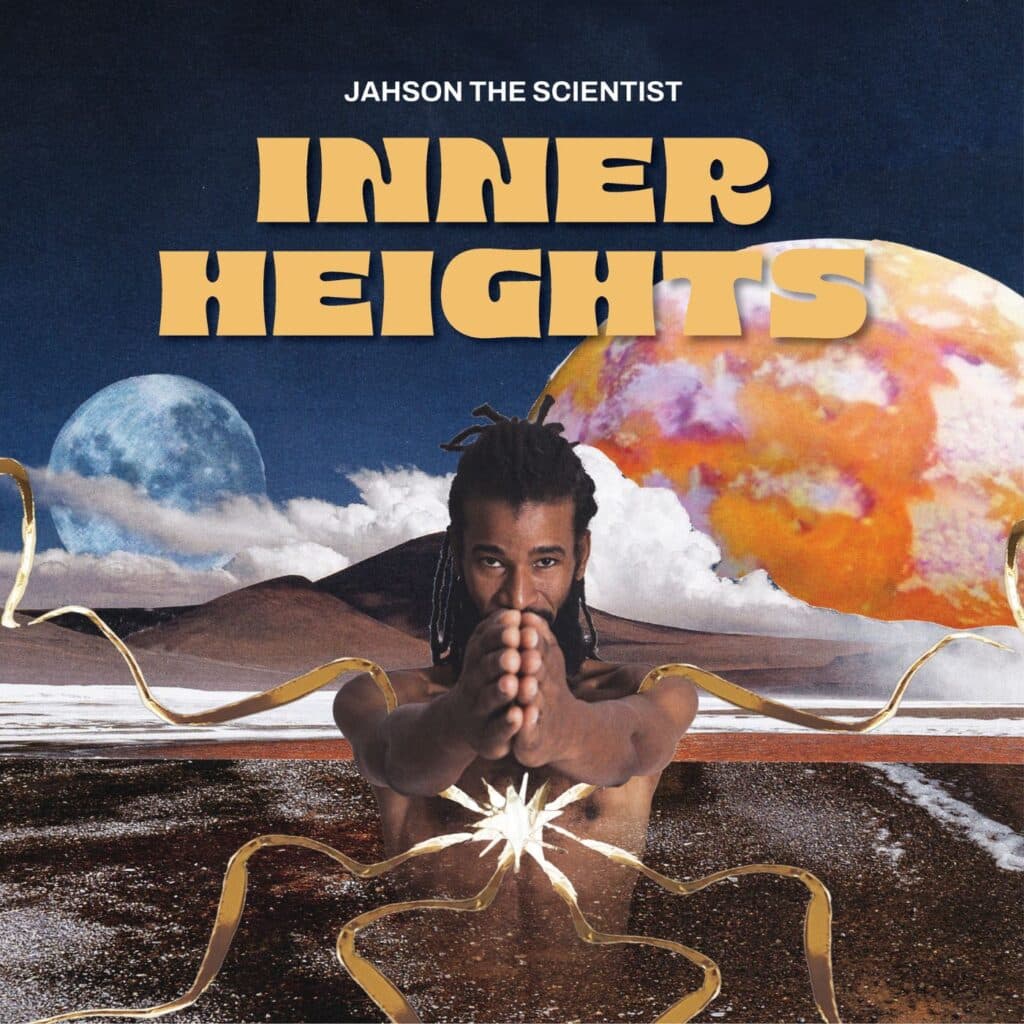 Das Albumcover "Inner Heights" von Jahson The Scientist mit einem Bild vom Künstler vor einer fiktiven Planetenwelt