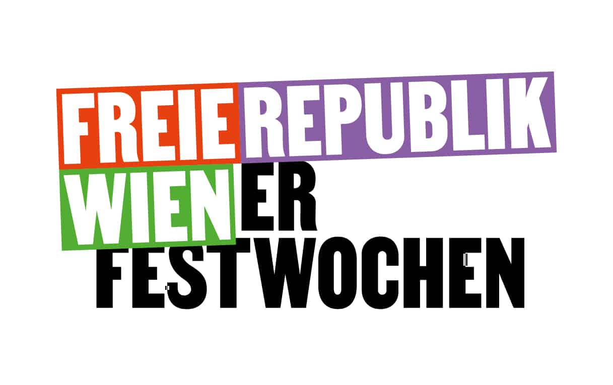 Das Logo der Wiener Festwochen unter dem Motto "Freie Republik Wien-er Festwochen"
