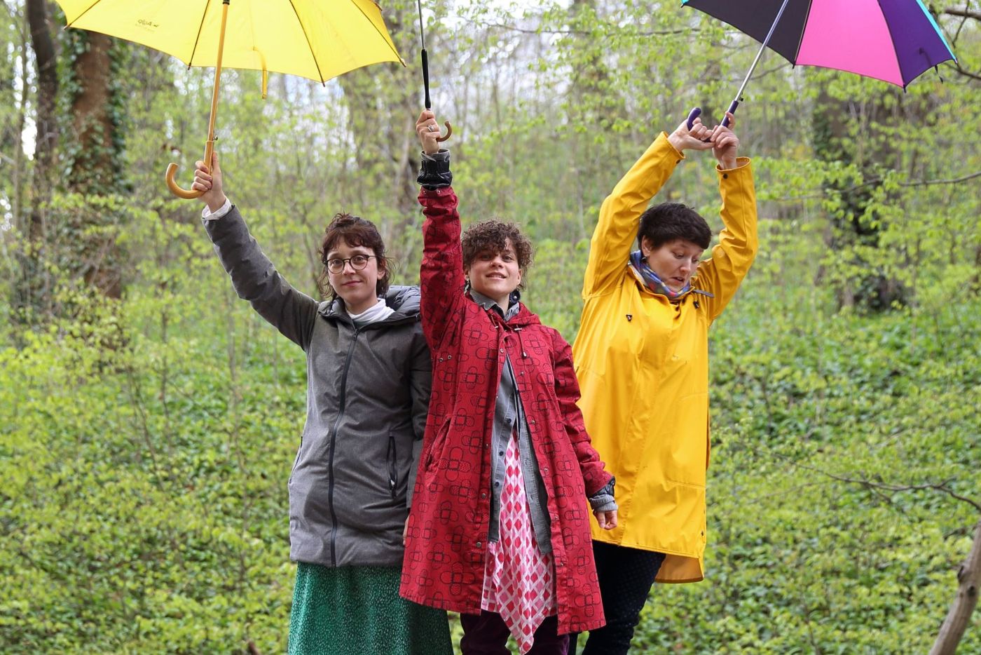 Bild des Trios Wirrbel im Wald im regen stehend